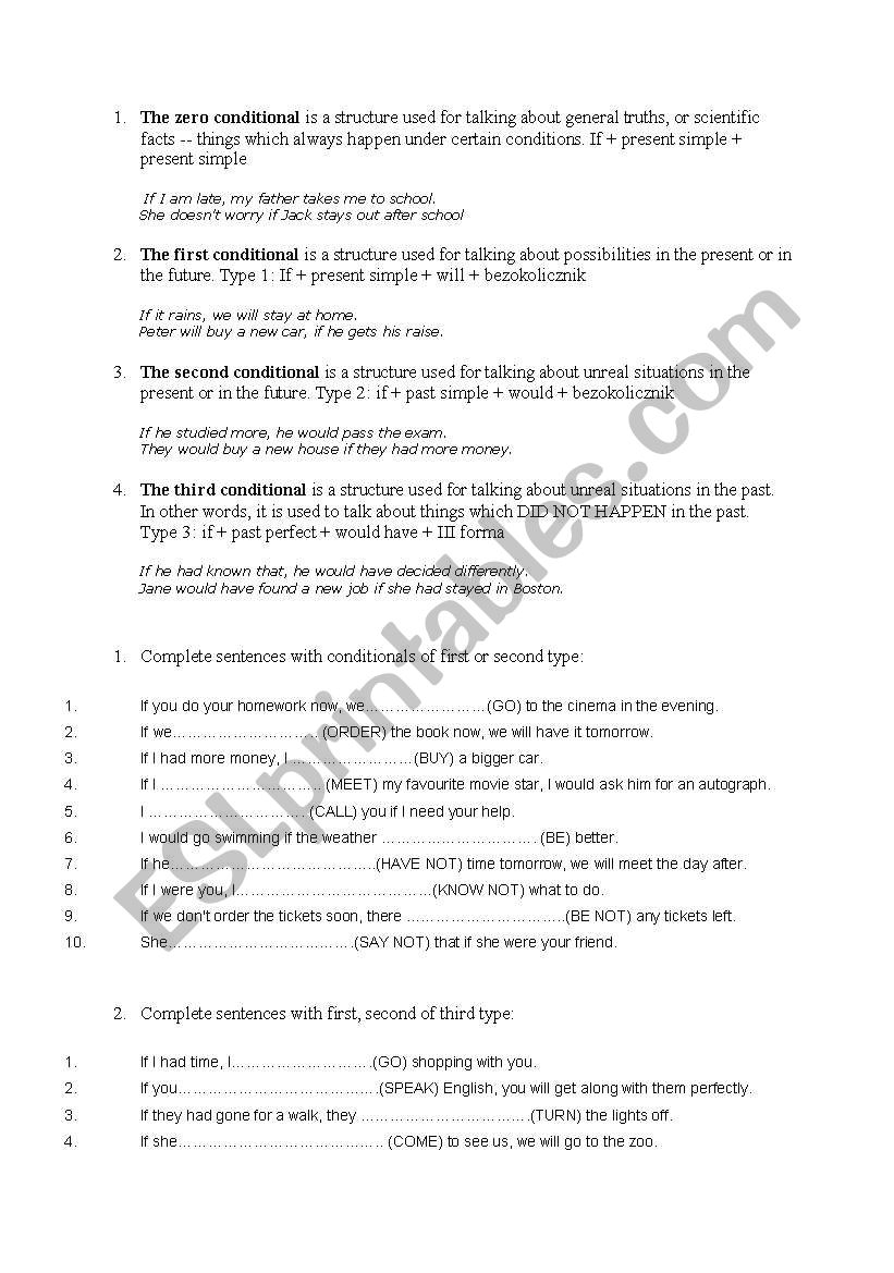 The conditionals worksheet