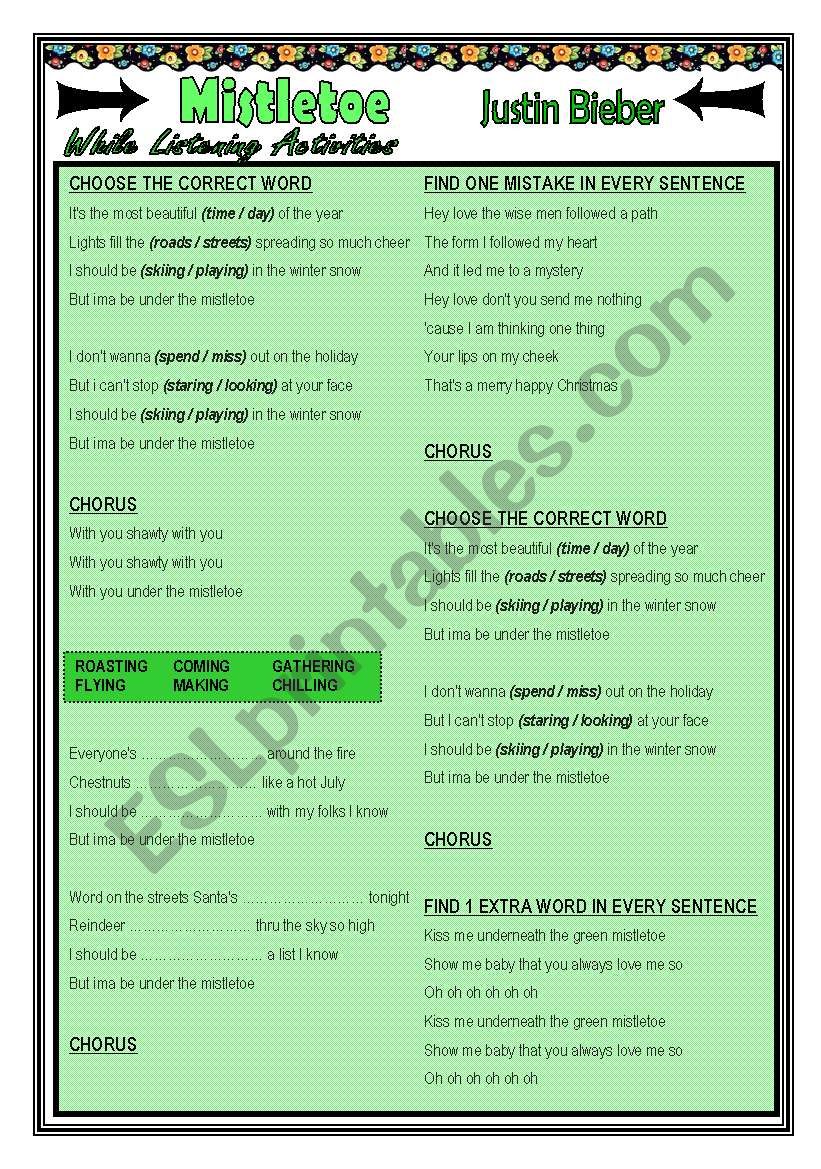 MISTLETOE - Justin Bieber worksheet