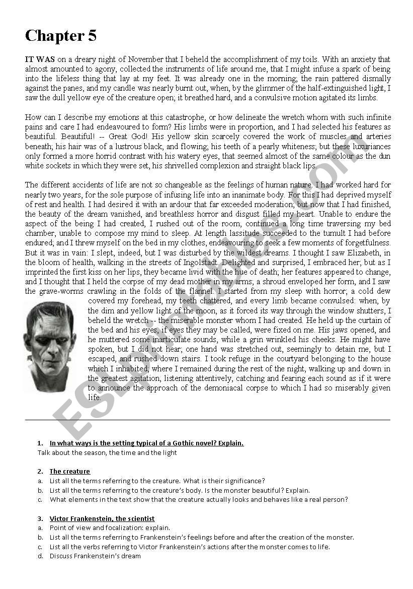 Frankenstein (Mary Shelley) worksheet