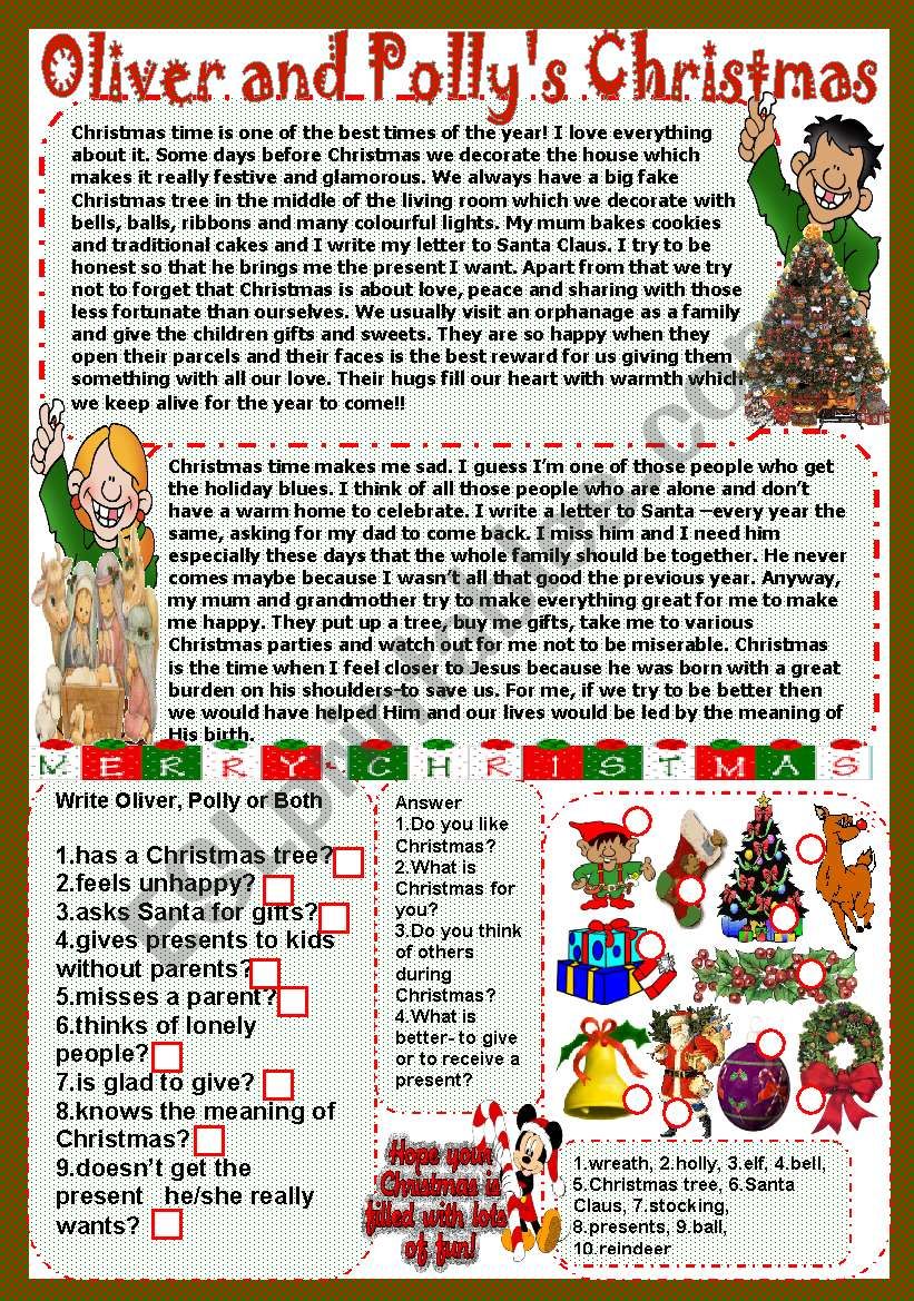 Oliver and Pollys Christmas worksheet