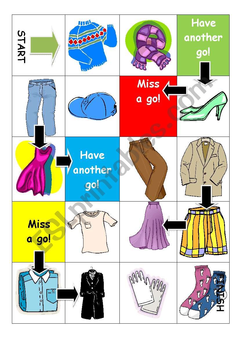 clothes board game worksheet