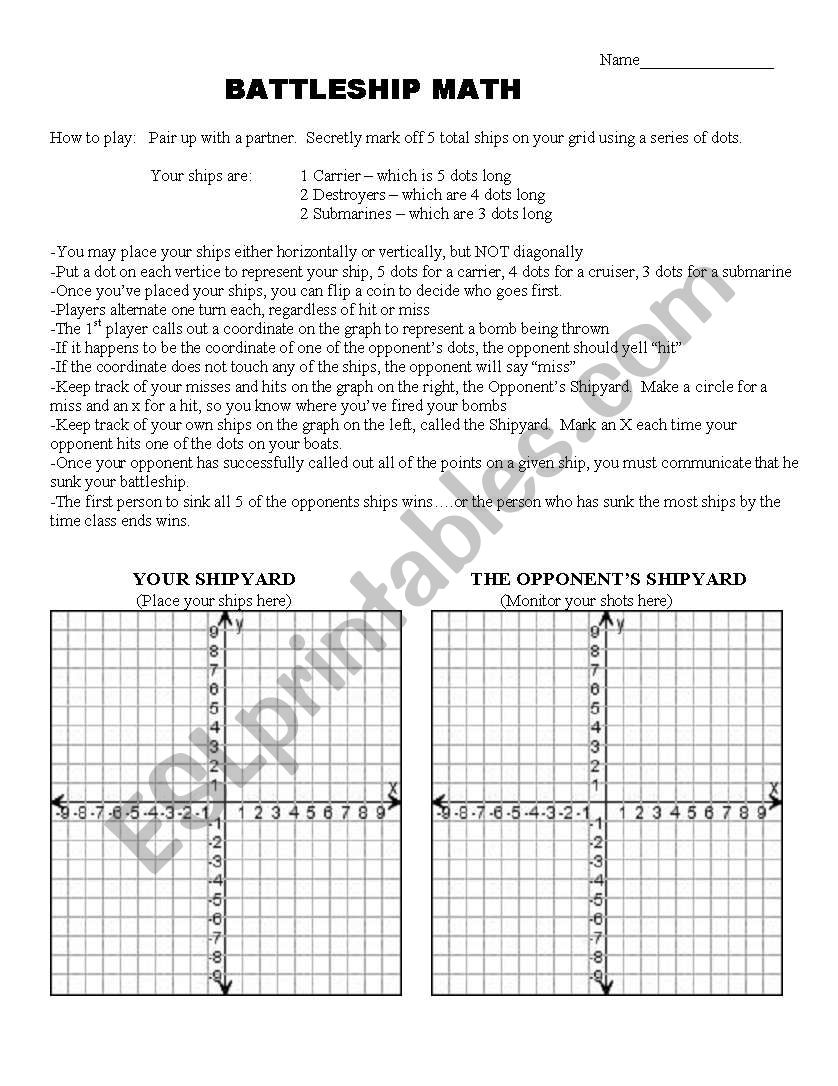 battleship math worksheet