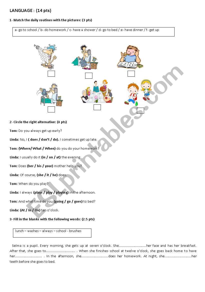 exam worksheet