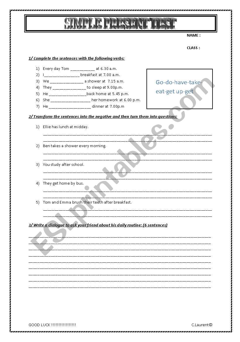 present simple test worksheet