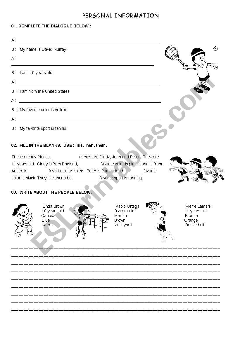 Personal Information worksheet