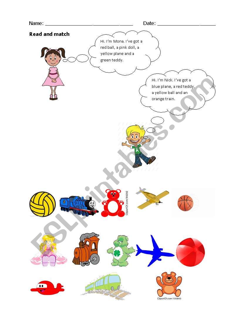 Match the toys worksheet