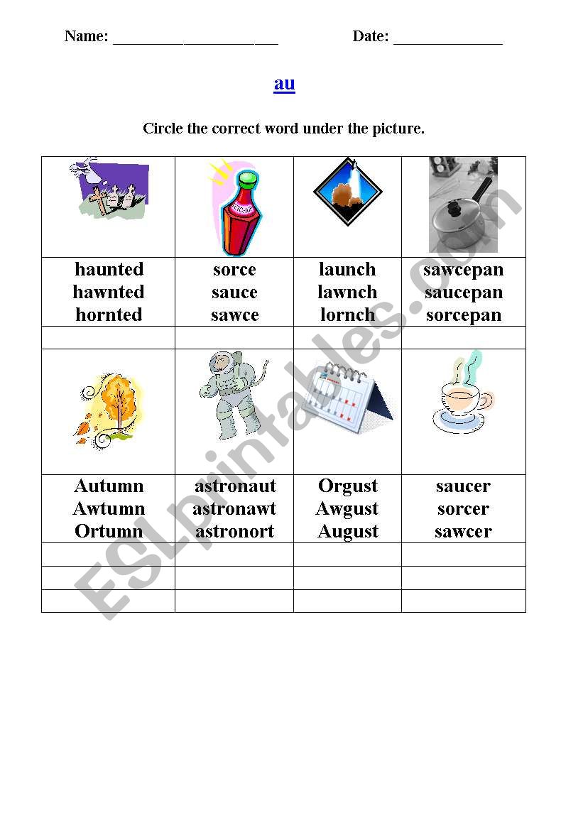 phonics - au sound worksheet