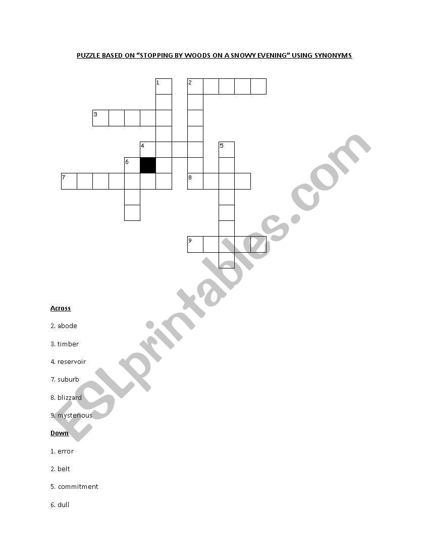 CROSSWORD PUZZLE BASED ON THE POEM 