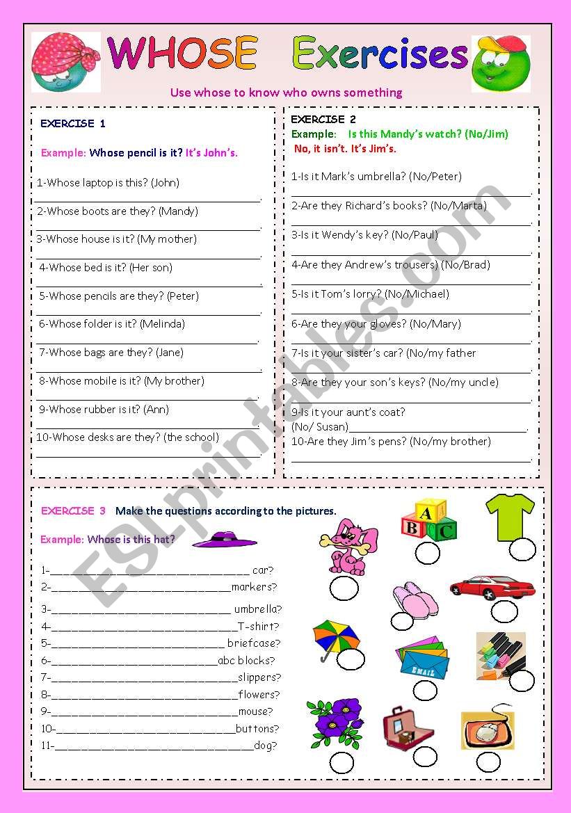 Whose and clothes worksheet