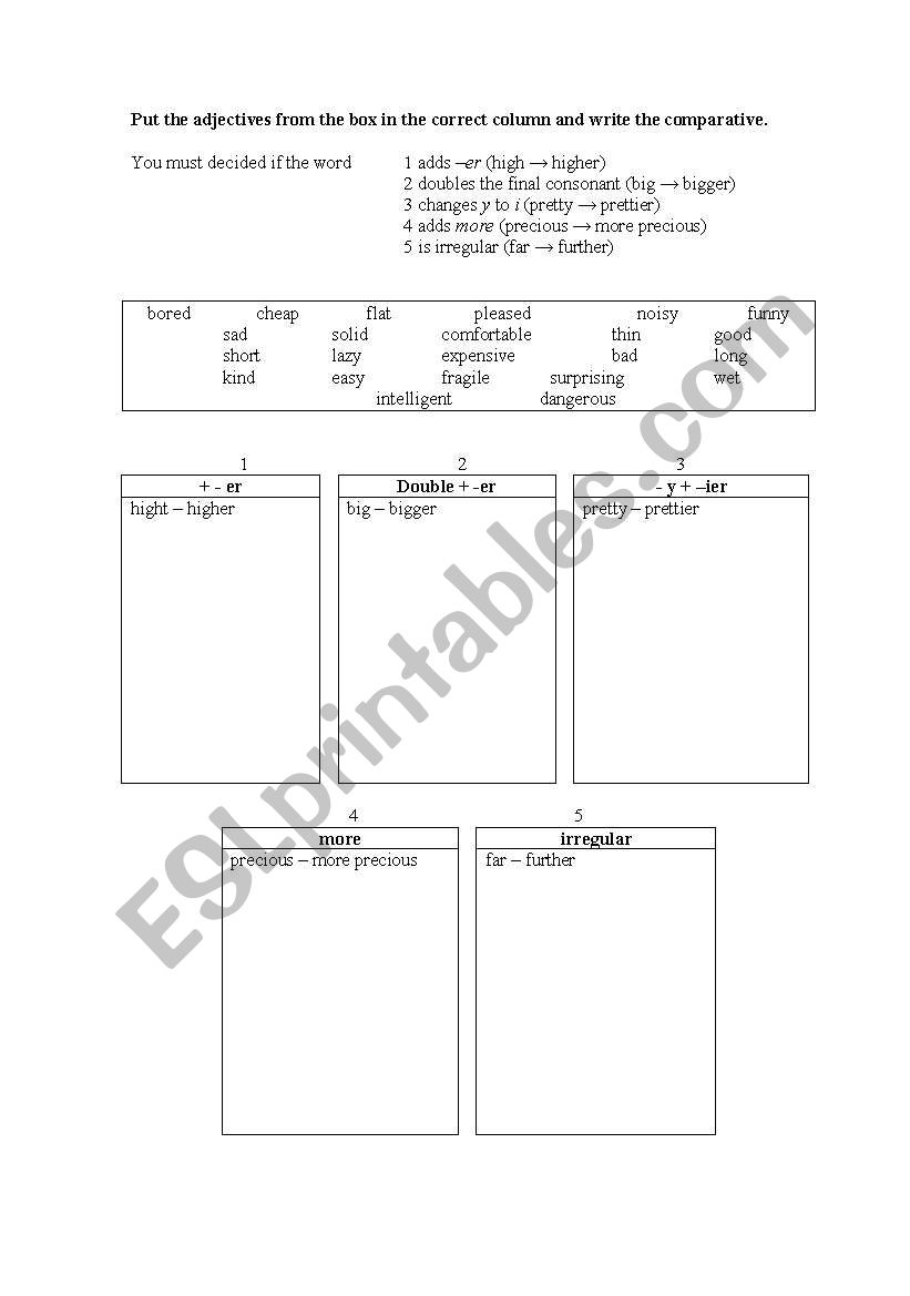 Comparative worksheet