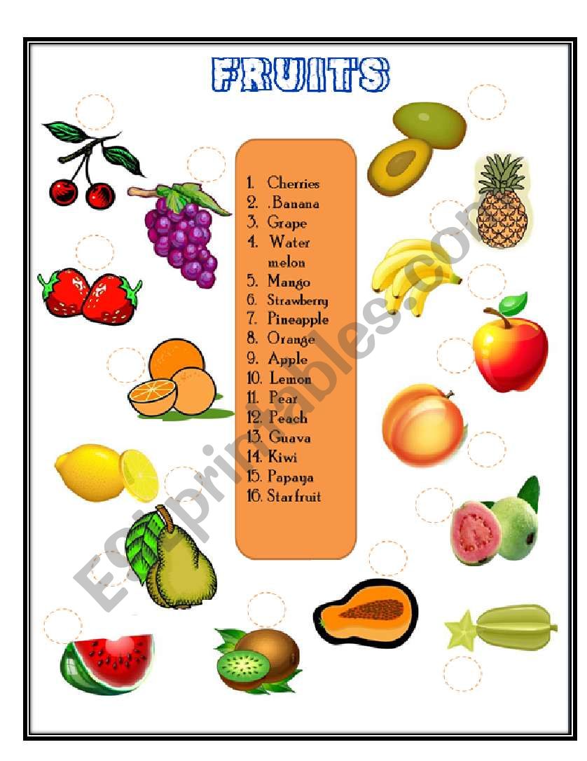 fruits worksheet