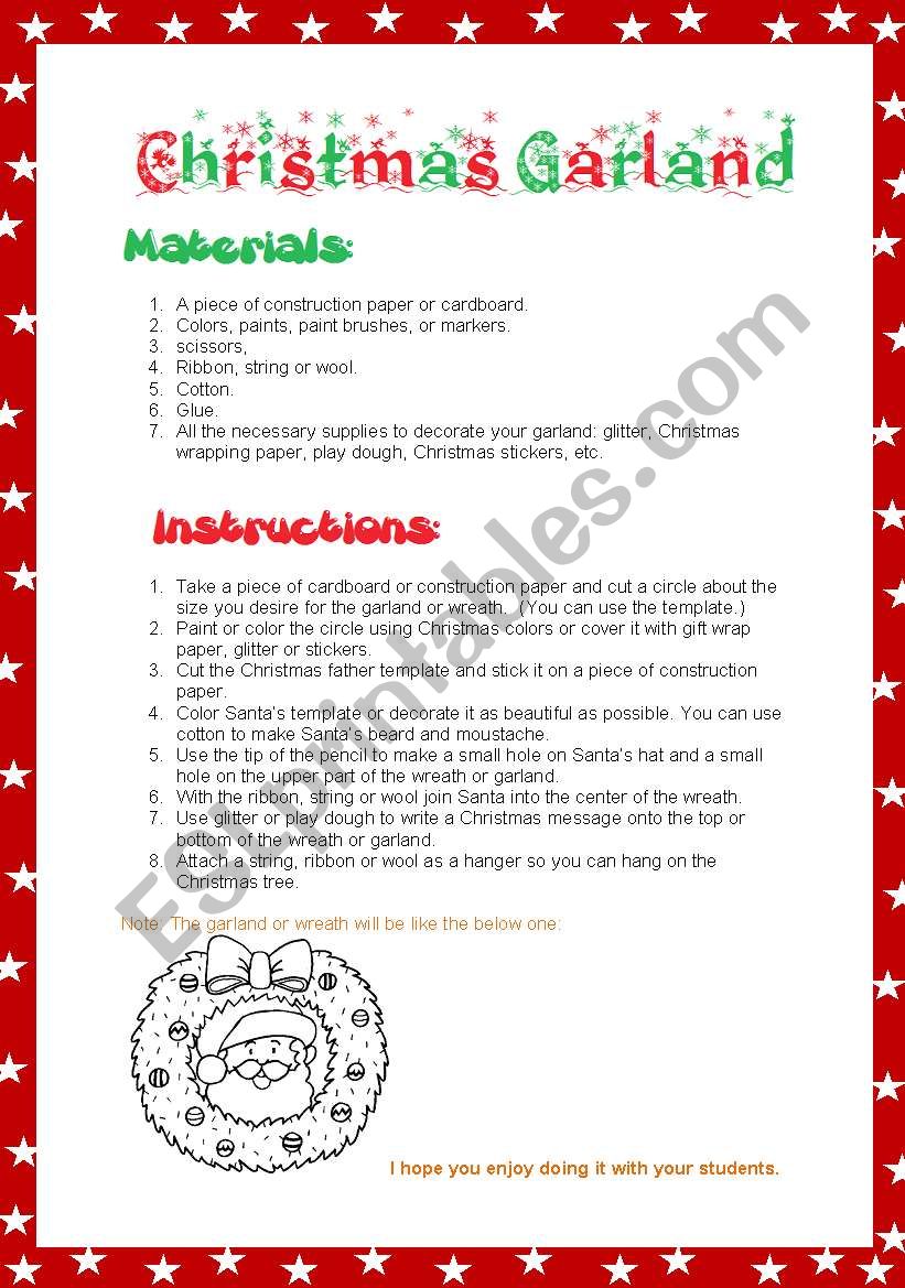 Christmas garland or wreath worksheet