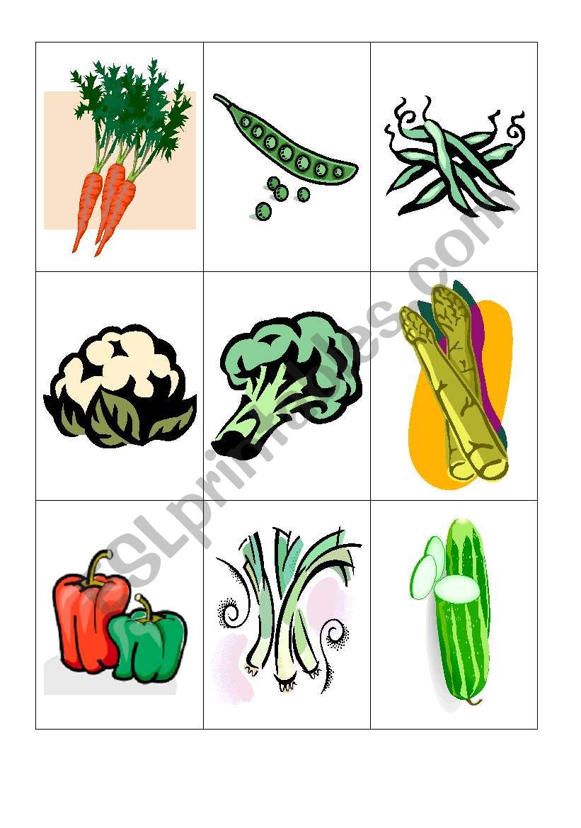 Vegetables flashcards worksheet