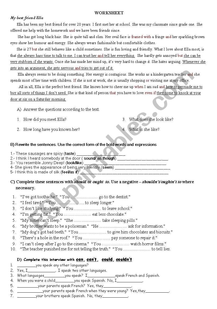 Worksheet for Anatolian High School Grade 11 Students