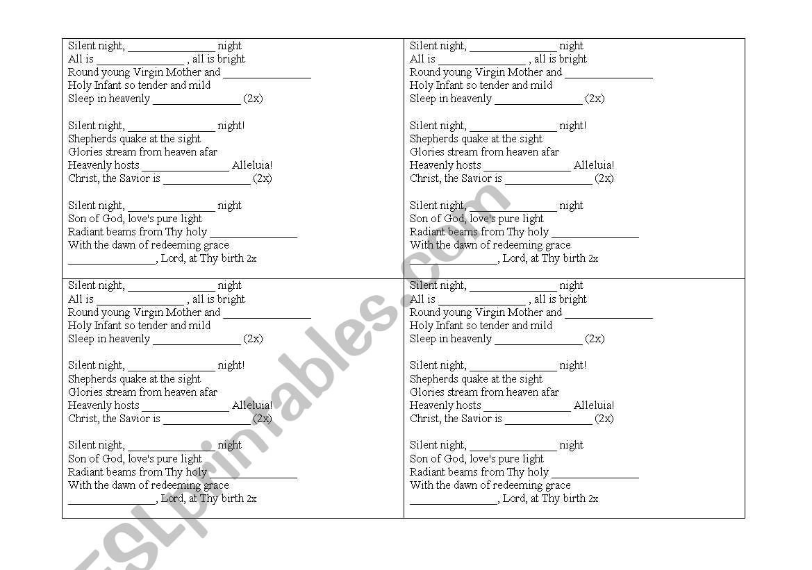 silent night, holy night worksheet