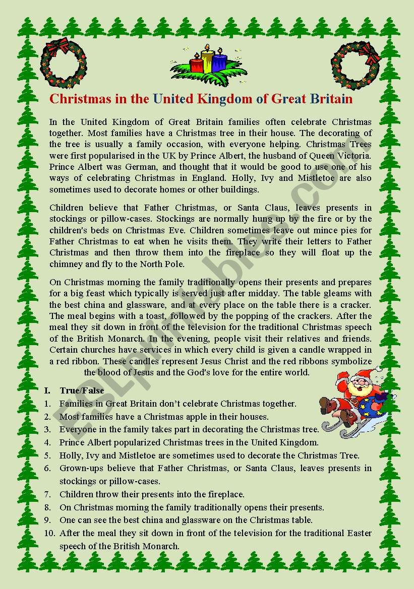 Christmas in Great Britain worksheet