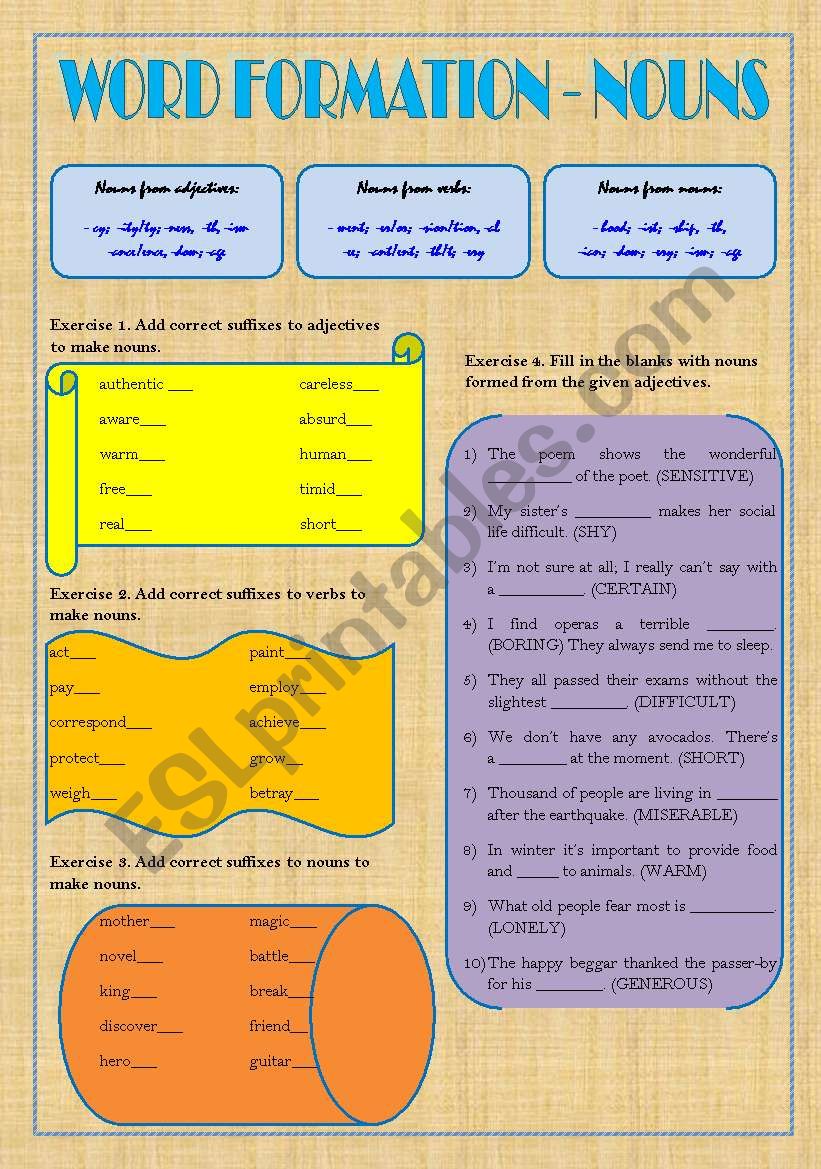 WORD FORMATION NOUNS ESL Worksheet By The Globe