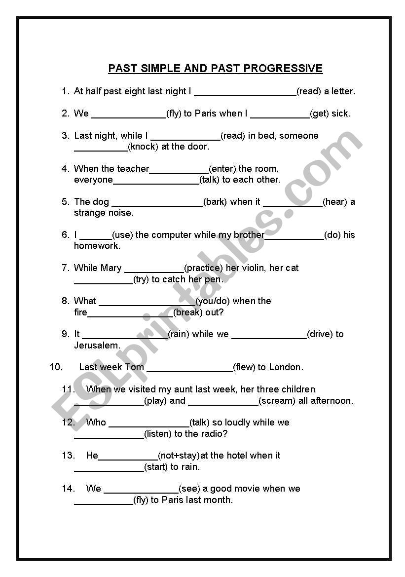 past progressive worksheet