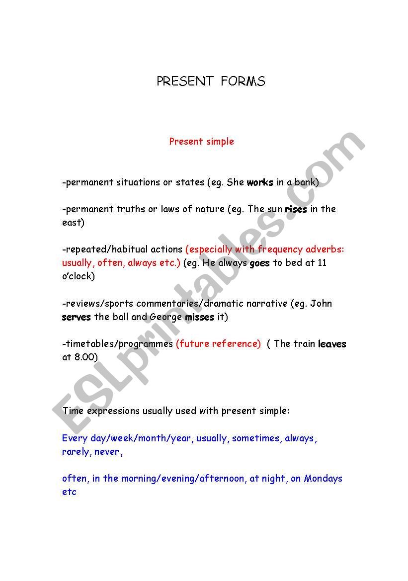 Present Simple Theory worksheet