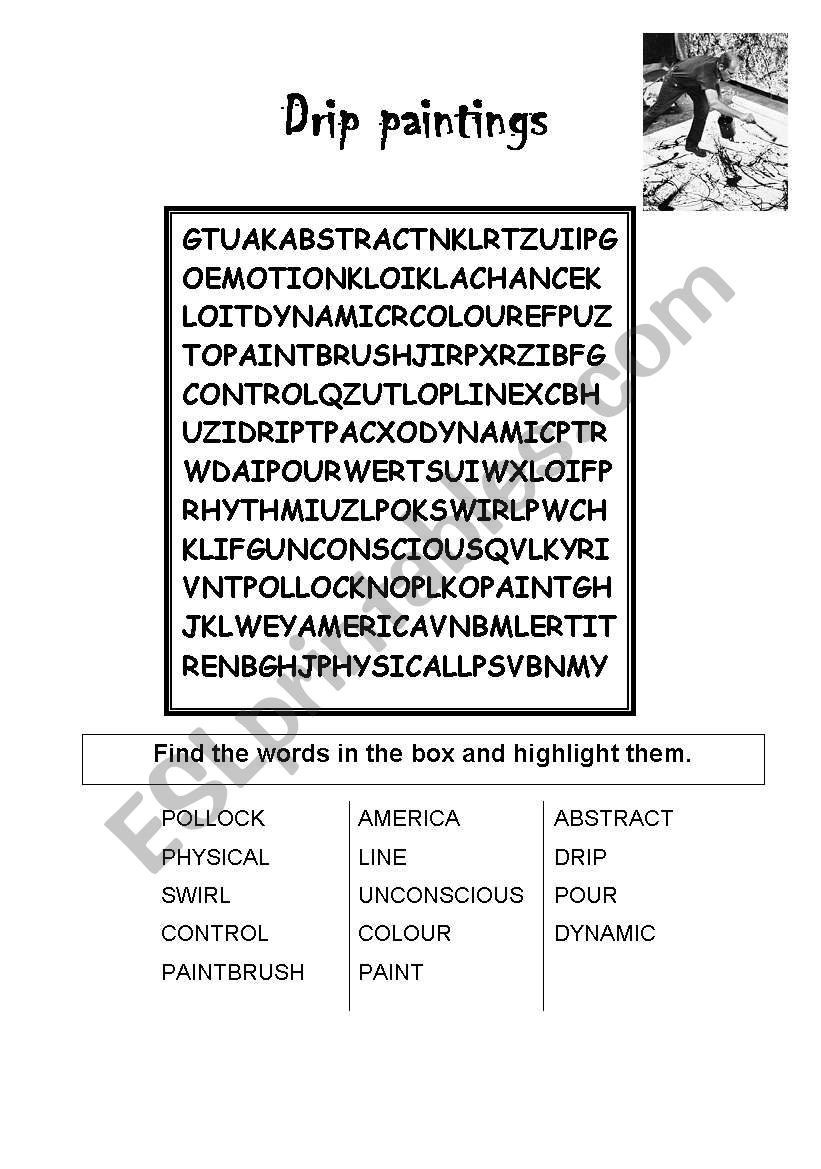 Jackson Pollock Wordsearch worksheet