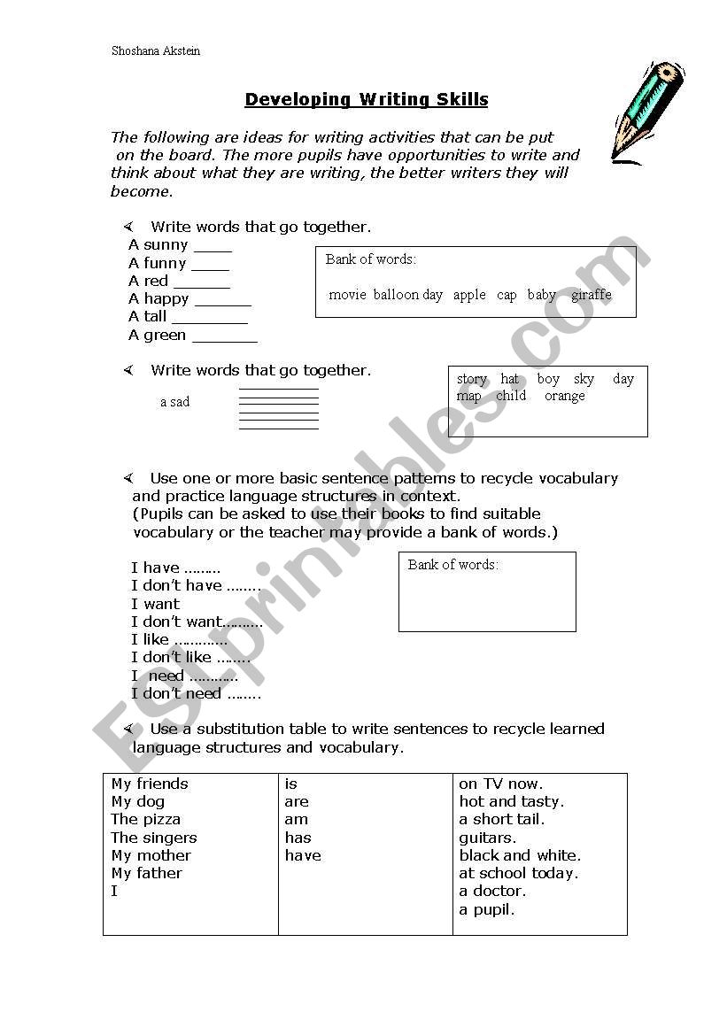 writing activities worksheet