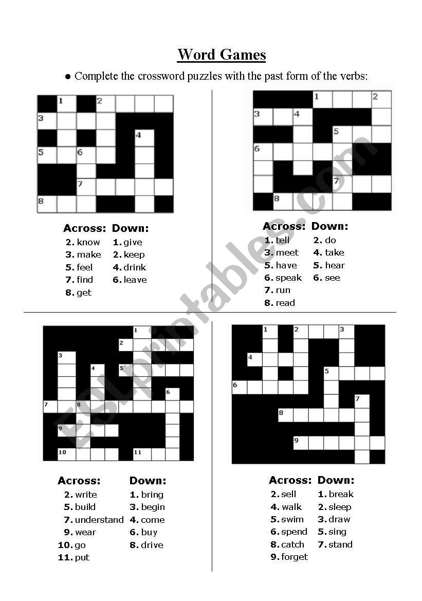 Irregular Verbs Crossword worksheet