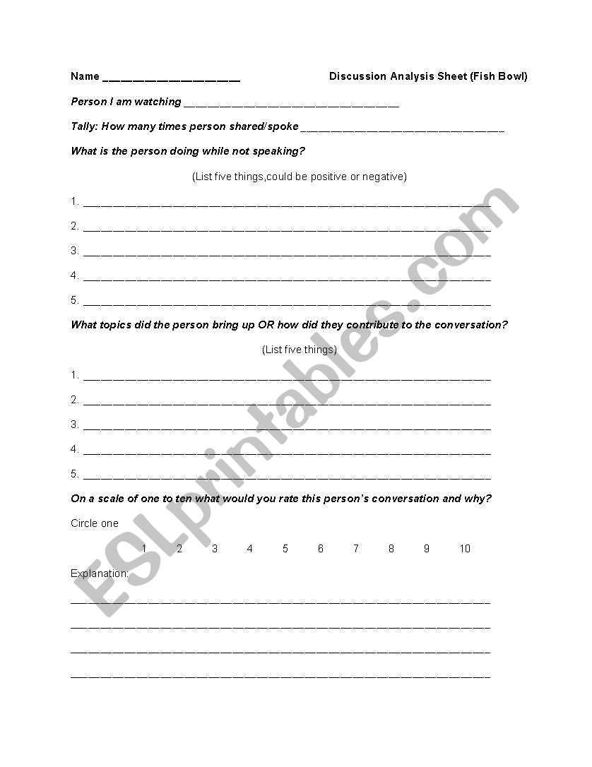 fish bowl worksheet