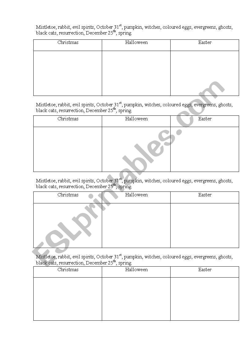 Christmas, Easter, Halloween worksheet