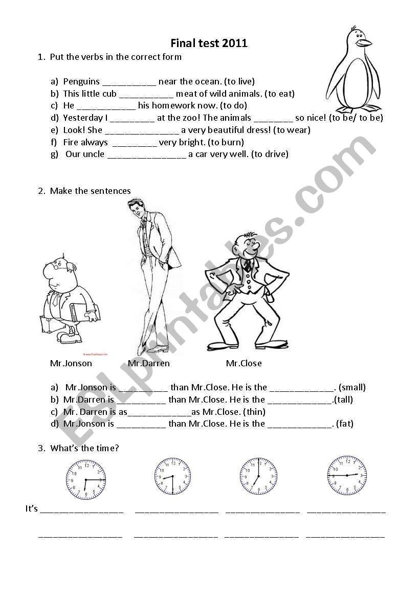 Test  for beginners worksheet