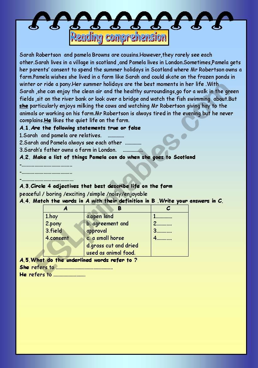 Country life versus city life worksheet