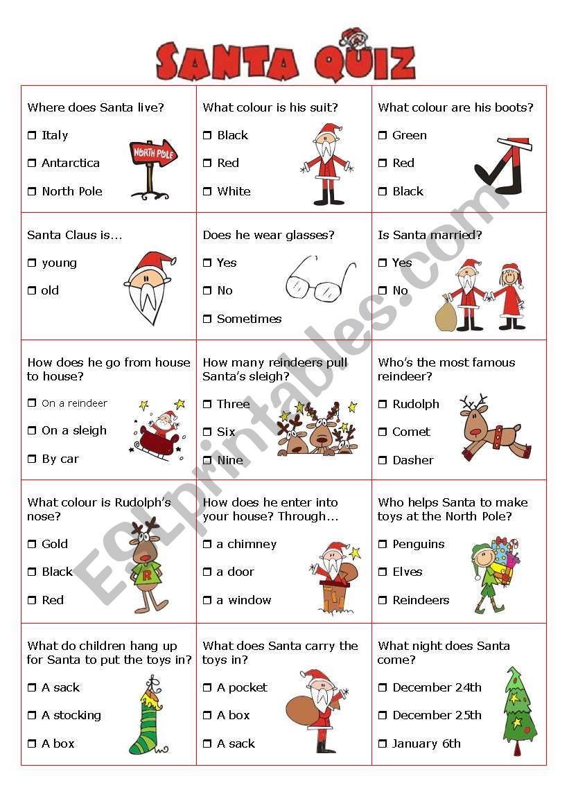 Christmas Santa Quiz Esl Worksheet By Robirimini