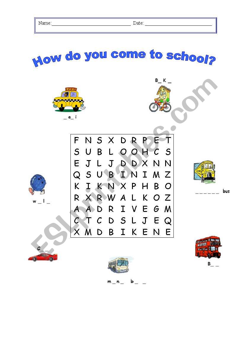 How do you come to school? worksheet