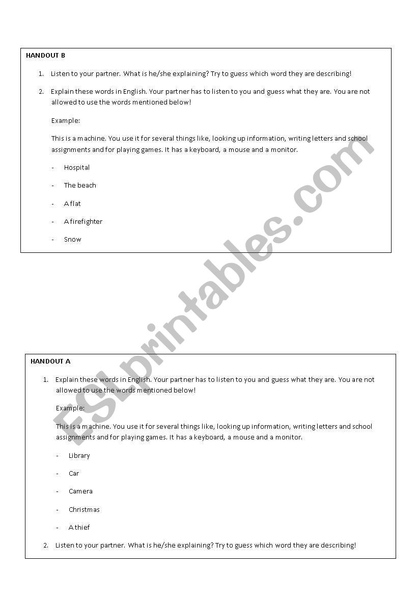 Describing language worksheet