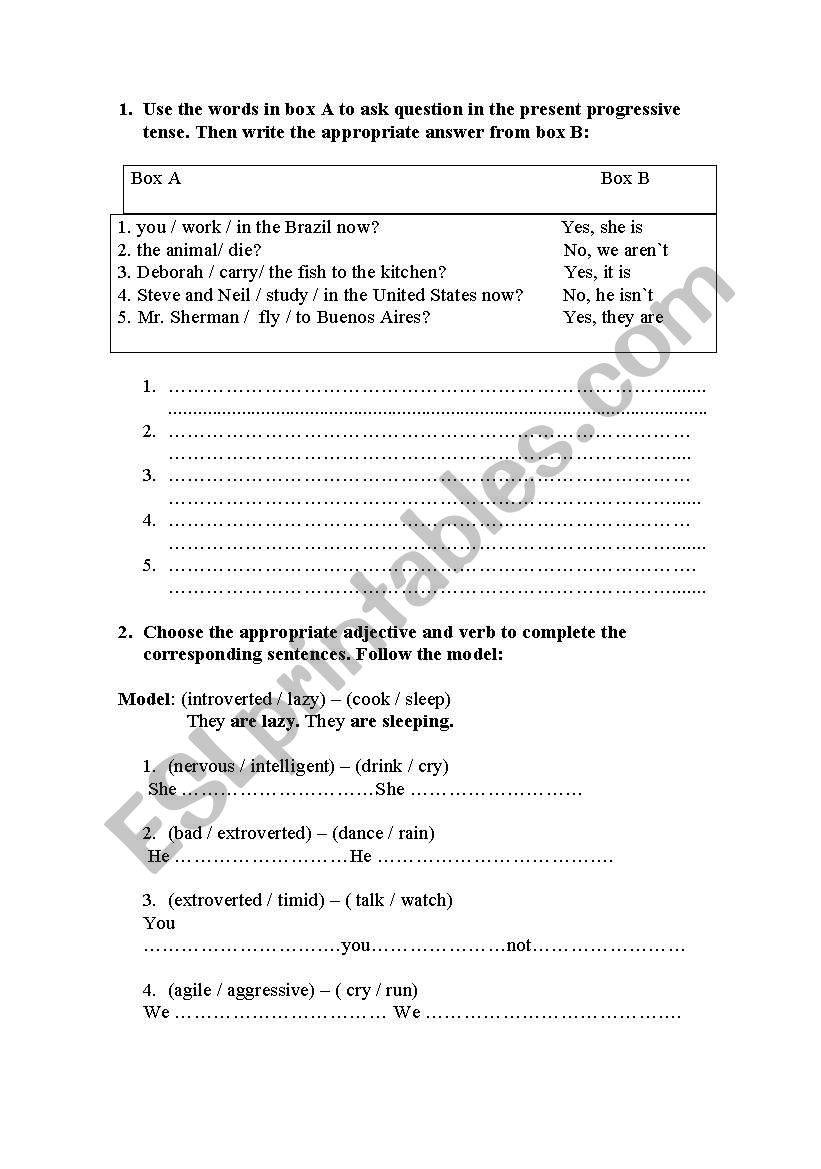 Present Progressive tense worksheet