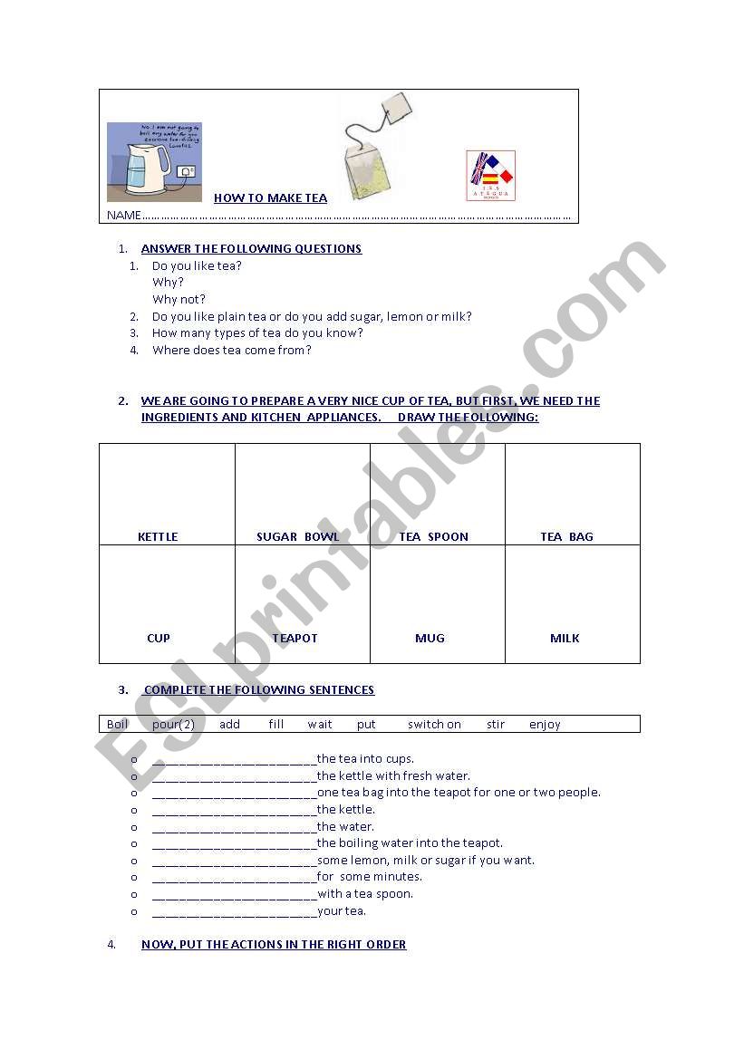 HOW TO MAKE TEA worksheet