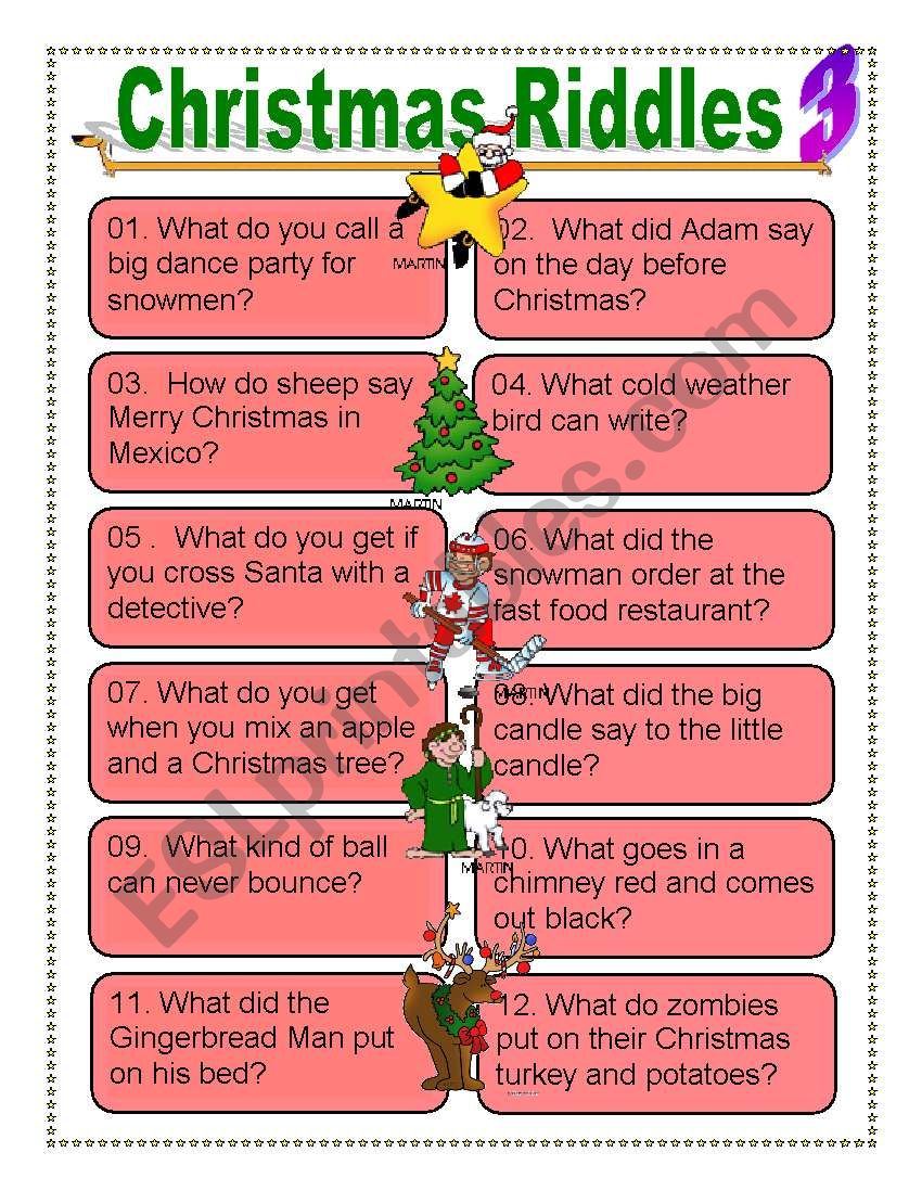 Christmas riddles for Everyone ESL worksheet by dturner