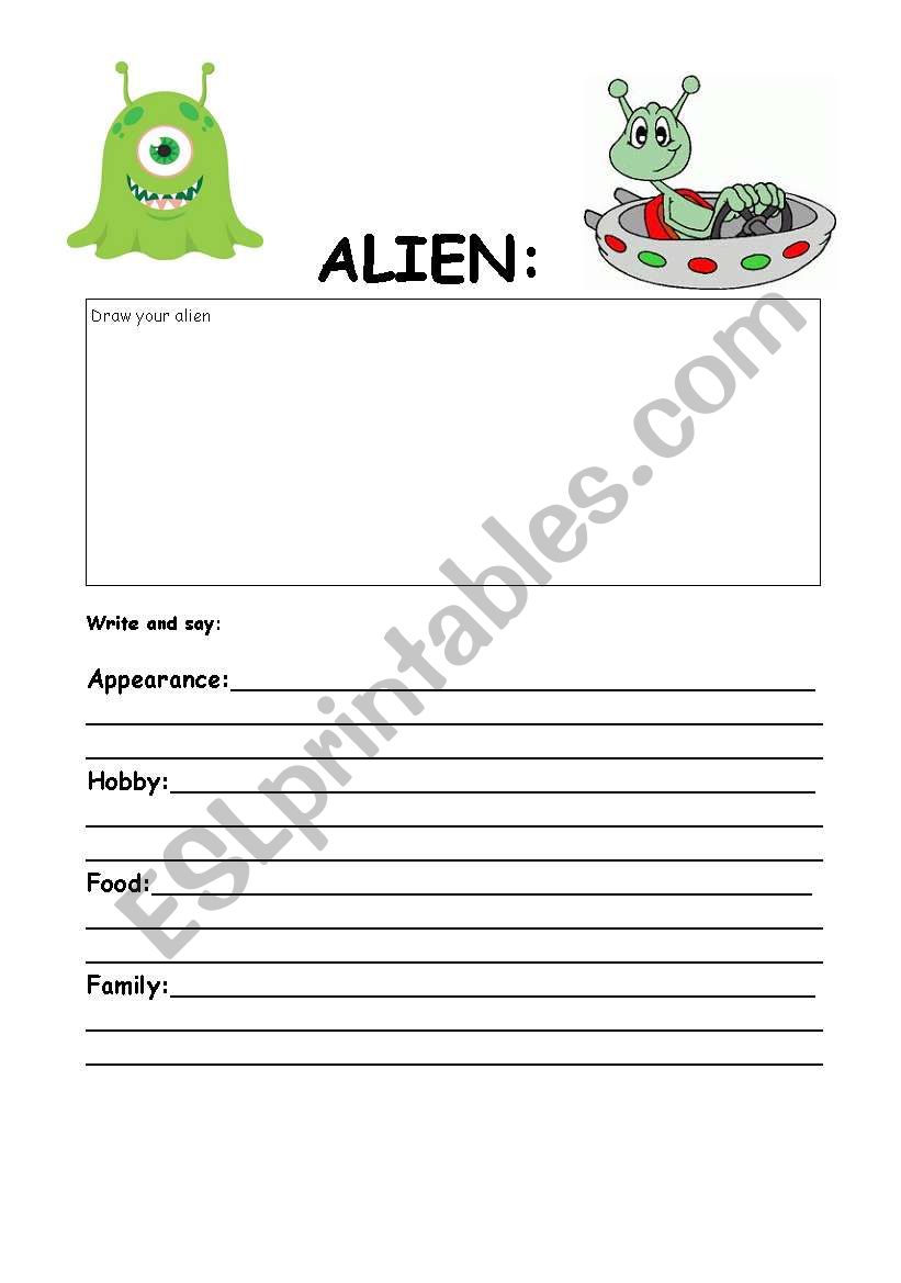 ALIEN!! Describe then SPEAK! worksheet