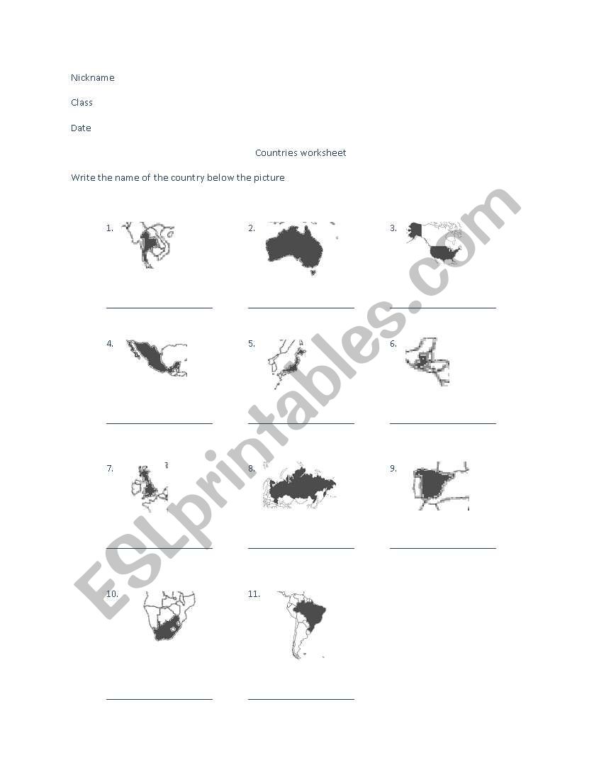 Countries Practice worksheet