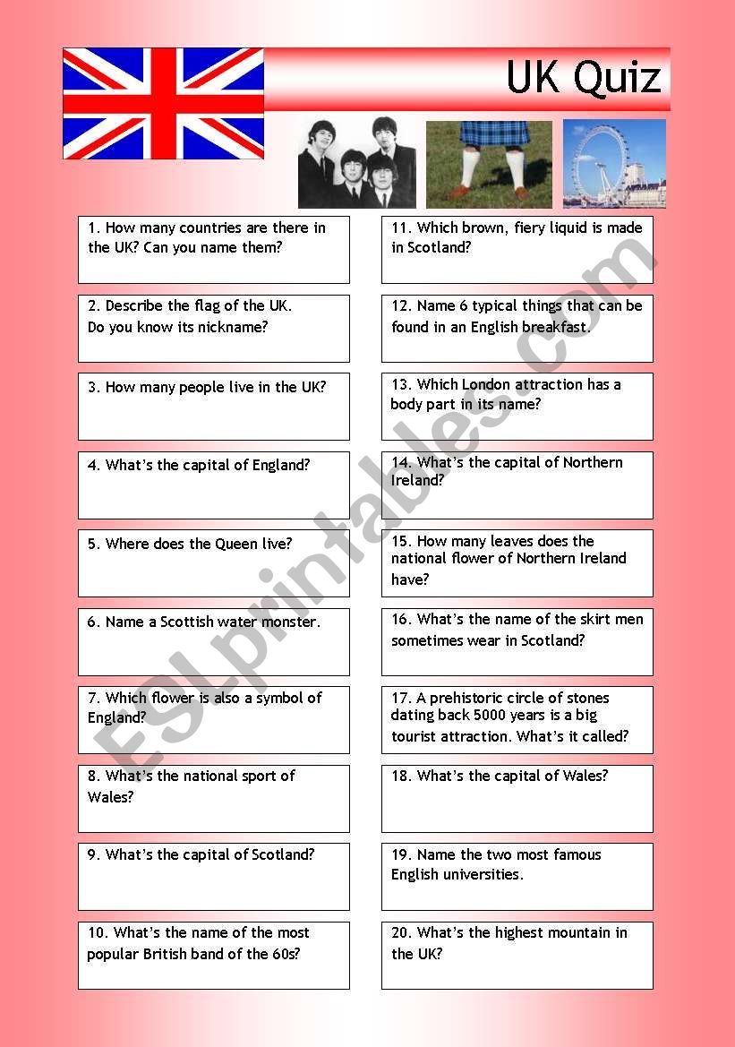 Quiz - UK Trivia worksheet