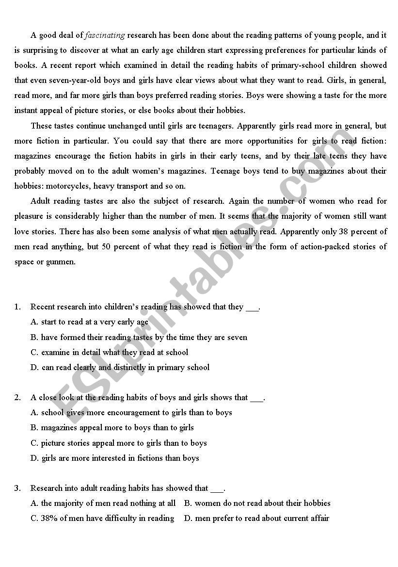 Reading Comprehension worksheet