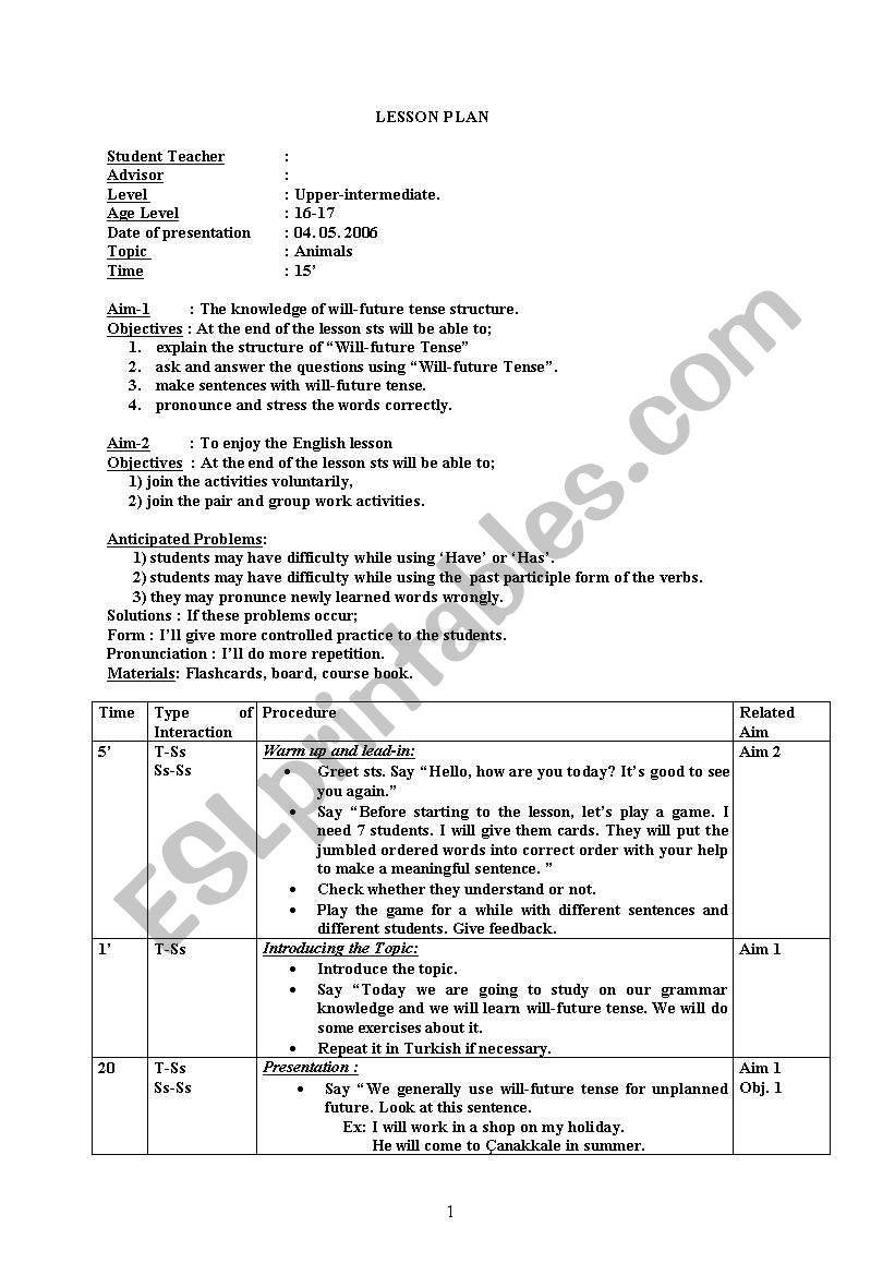 future tense lesson plan worksheet