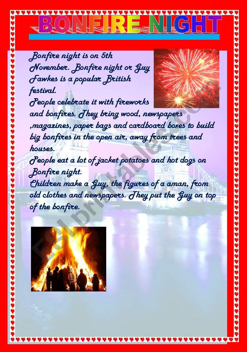 Bonfire night worksheet