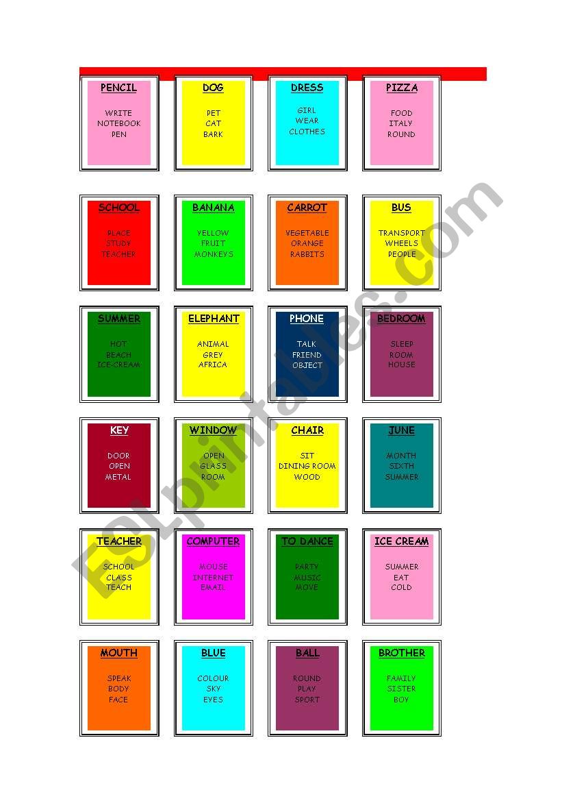 taboo cards worksheet