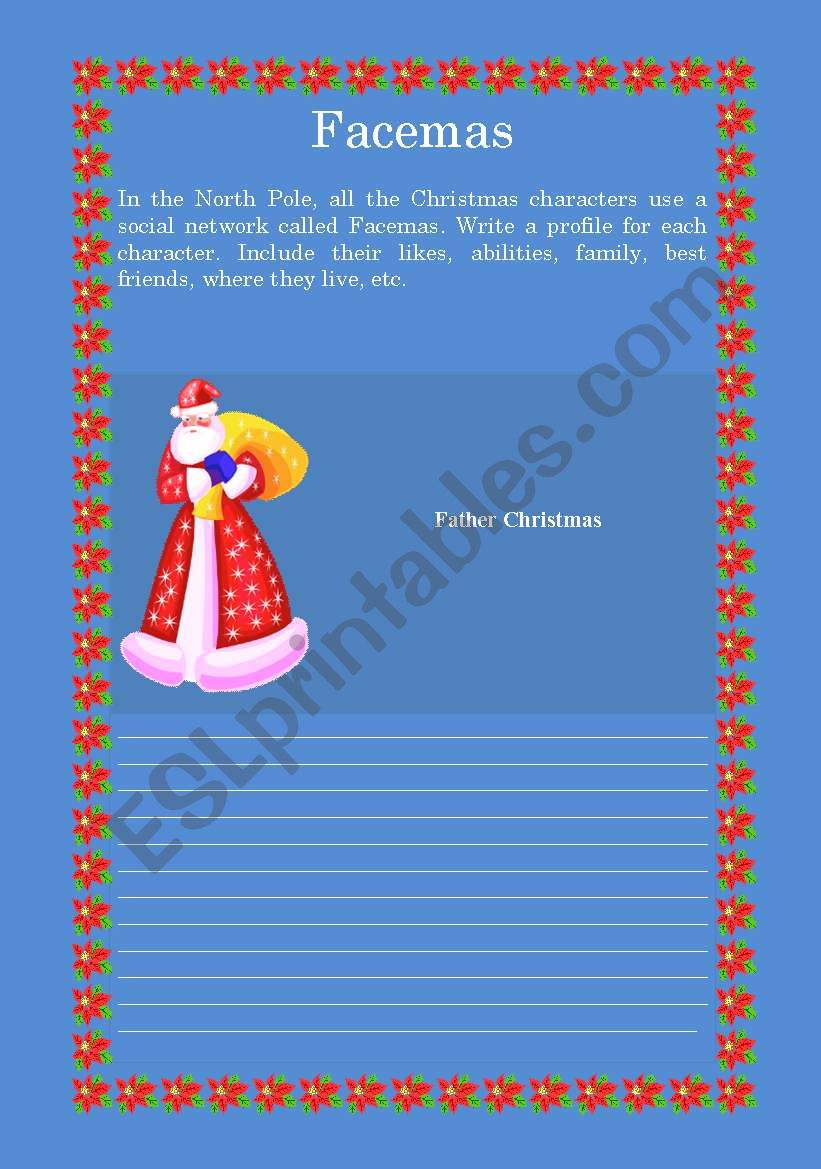 Christmas facebook worksheet