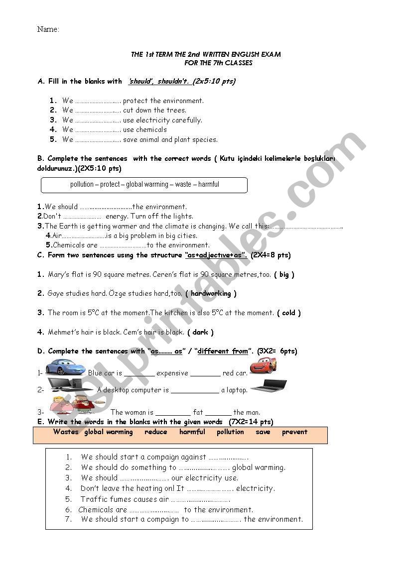 exam about comparison and nature