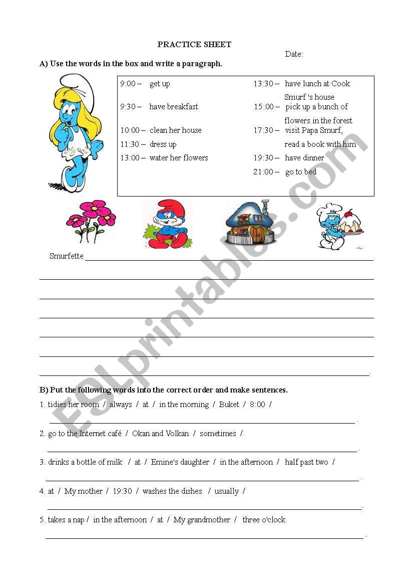 Simple Present Tense For Daily Routines Practice Sheet