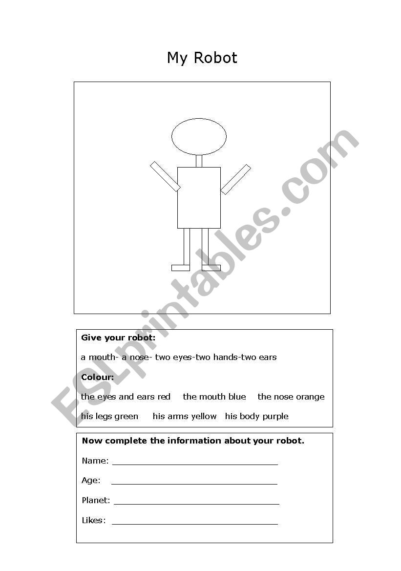 My robot ( body vocabulary) worksheet