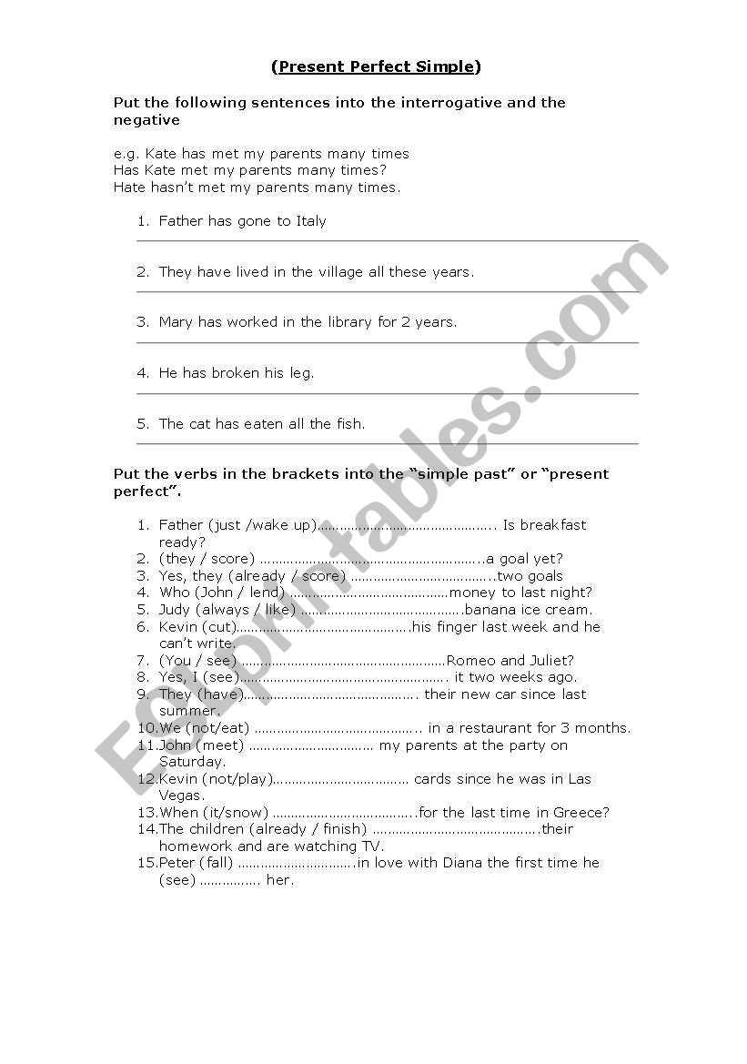 Present Perfect Simple worksheet