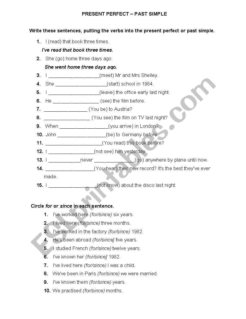 PRESENT PERFECT - PAST SIMPLE worksheet