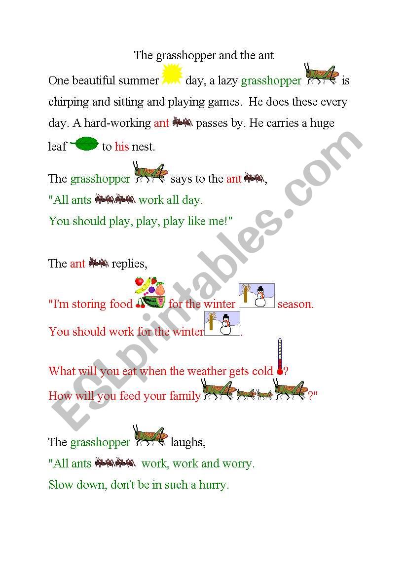 The grosshopper and ant worksheet